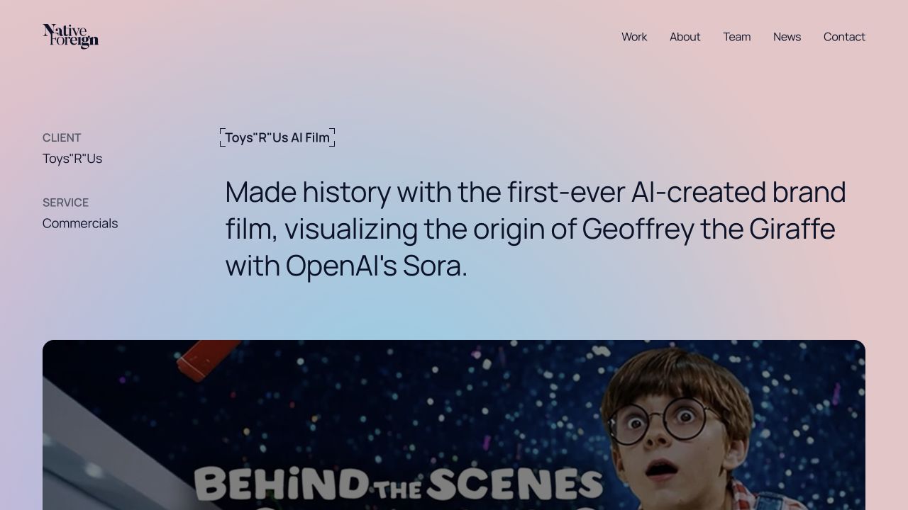 Native Foreignが公開しているToys“R”Us AI Filmの事例紹介画面