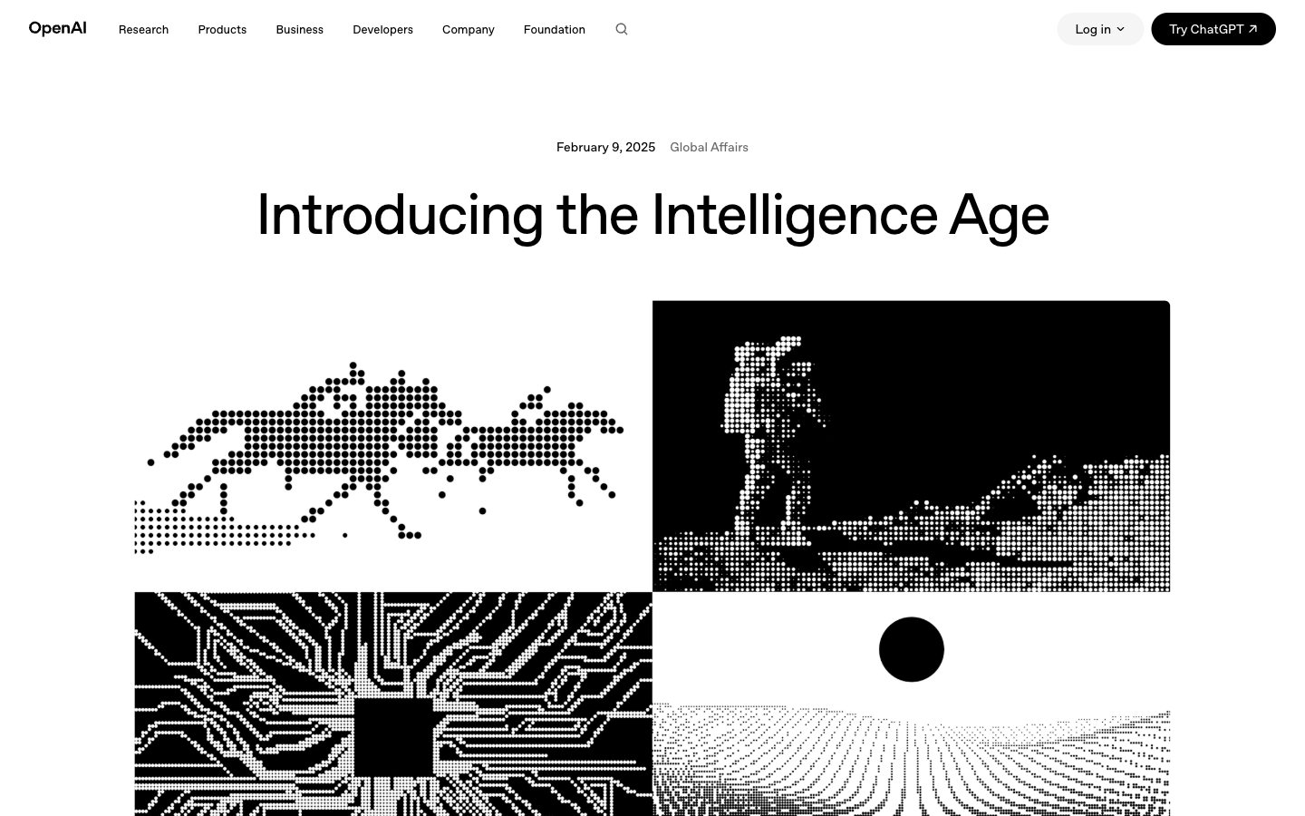 OpenAI公式「Introducing the Intelligence Age」の公開画面