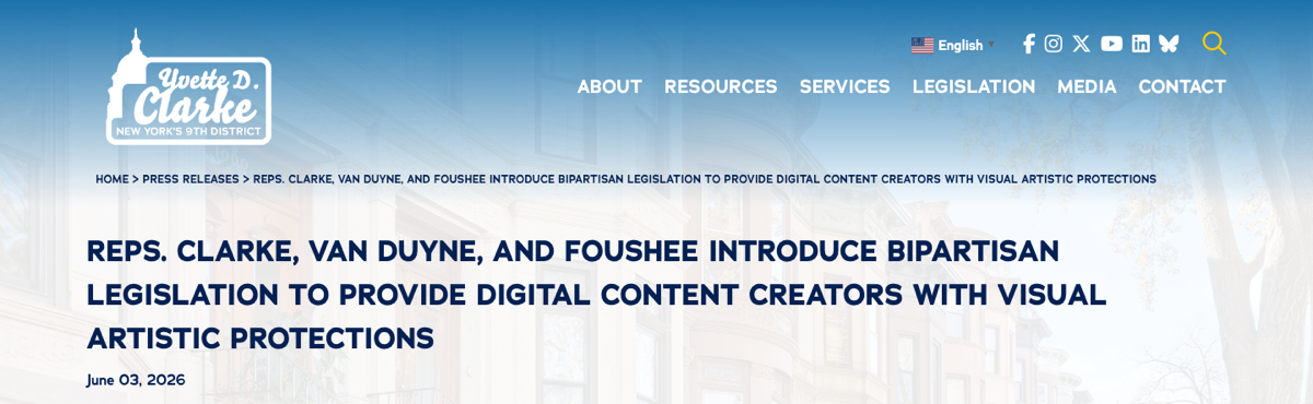 CREATOR Actを発表した米国議員の公式ページ