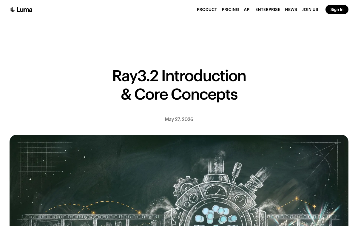 Luma公式Learning CenterのRay3.2解説。公開日と現行モデル名を確認できる。