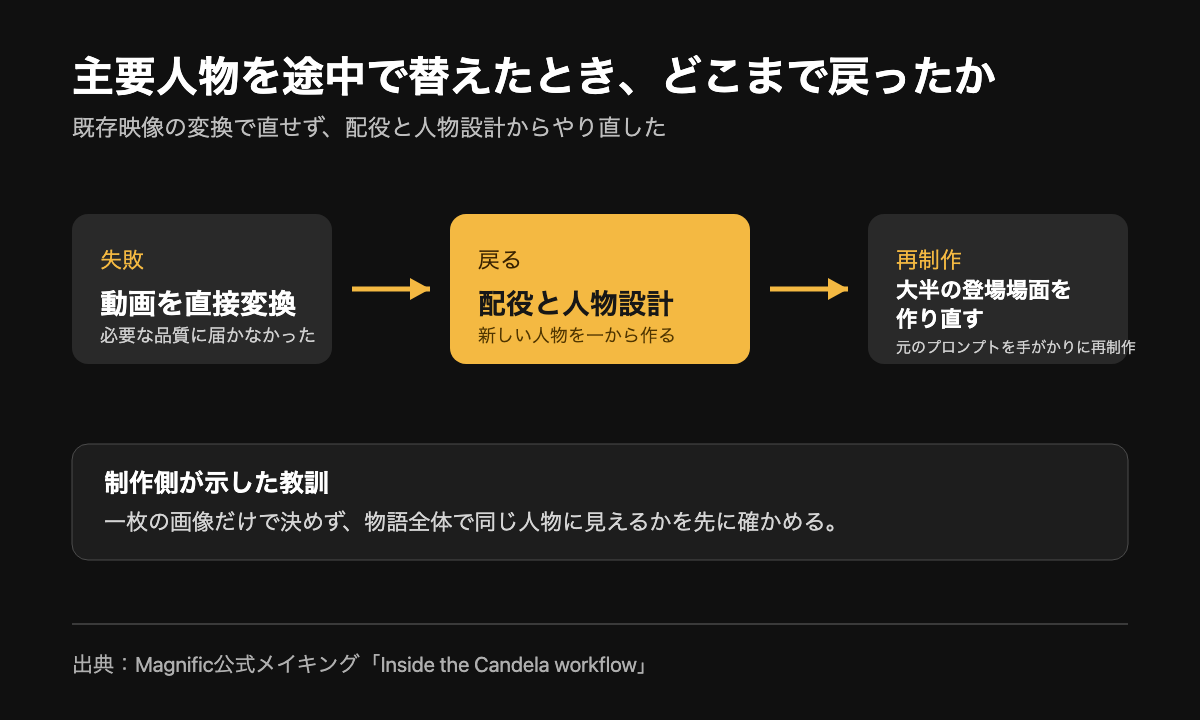 主要人物の変更で制作工程をどこまで戻したか