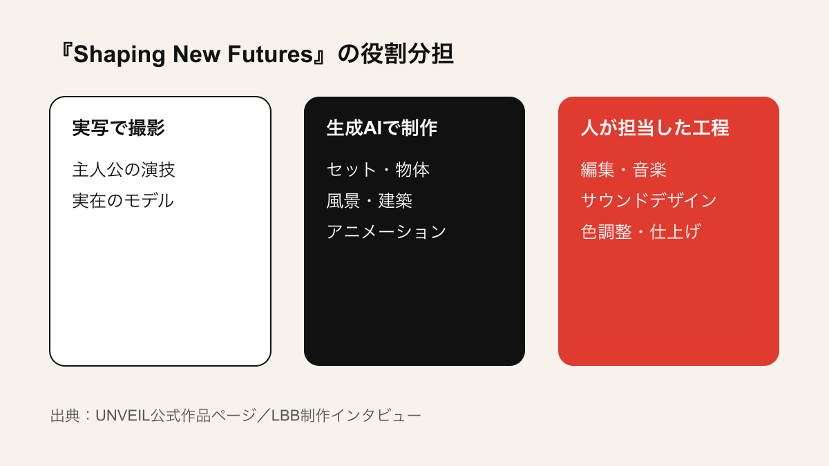 『Shaping New Futures』における実写と生成AIの役割分担